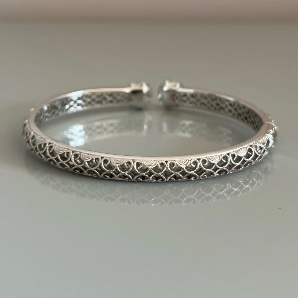 Tacori 925 Sterling Silver CZ Hinged Bracelet - Picture 6 of 12